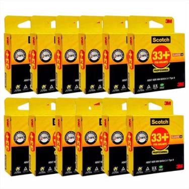 Imagem de Kit 12 Fita Isolante 3m 33+ Scotch 19mm X 10m Resistente