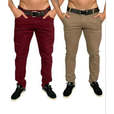 Imagem de Kit 2 Calças sarja masculino slim reta cores variadas - sky jeans, Bor