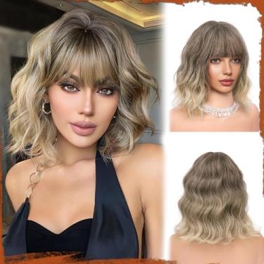 Imagem de SOFEIYAN Peruca curta ondulada com franja feminina 30 cm peruca sintética para mulheres, peruca encaracolada natural para cosplay, festa todos os dias, dia das bruxas