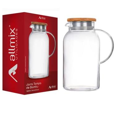 Imagem de Jarra de Vidro Borossilicato (1800 ml) com Tampa de Bambu – Resistente a Choque Térmico (Chás e Gelo)