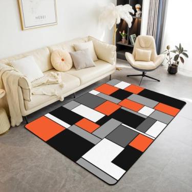 Imagem de Erosebridal Tapete geométrico laranja 12 x 18 cm, preto, cinza, branco, abstrato, para quarto, sala de estar, grades geométricas modernas, quadradas, decoração minimalista, estética, tapete de piso