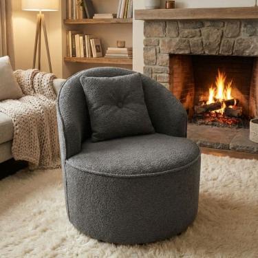 Imagem de Poltrona Orgânica Decorativa Confortável Amore Bouclê Cinza Escuro