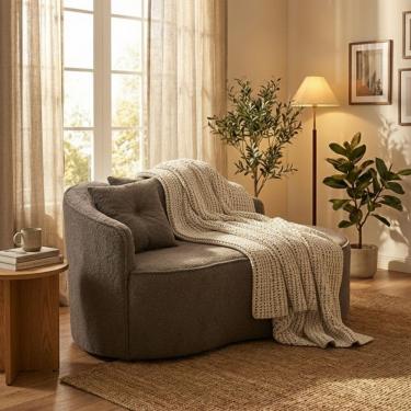 Imagem de Sofá Orgânico Curvo Feijão Confortável Sala Estúdio Amore Bouclê Cappuccino - Montanari`s Decor