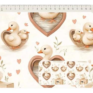 Imagem de Fernando Maluhy Tecido Tricoline Digital Coleção Cute Ducks Patos Dentro do Coração, 100% Algodão, Lilás Verde e Branco, 50 x 150 cm