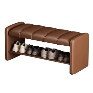 Imagem de Banco de sapateira estofado de 2 camadas - Organizador de armazenamento de couro PU para corredor, entrada, sala de estar - solução de armazenamento de sapatos elegante com assentos confortáveis
