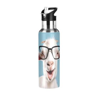 Imagem de Burbuja Garrafa de água de aço inoxidável de cabra em copos, garrafas de água isoladas a vácuo com tampa de canudo para esportes, academia, escola - à prova de vazamento e suor, sem BPA, 590 ml