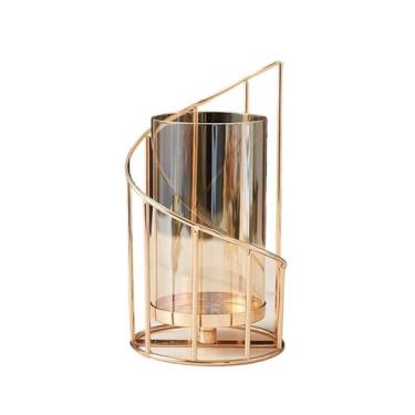 Imagem de CFGH6FDF Castiçal de ferro estilo europeu com tampa de vidro suporte de vela de jantar ornamentos base suporte à luz de velas (grande)