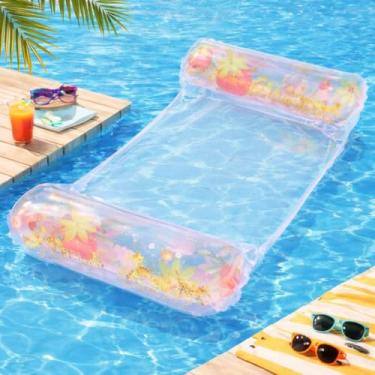 Imagem de Colchão inflável semitransparente para piscina com tela mosquiteira, 120x80 cm - capacidade de peso de 100 kg. Um colchã(Estampa de morango)