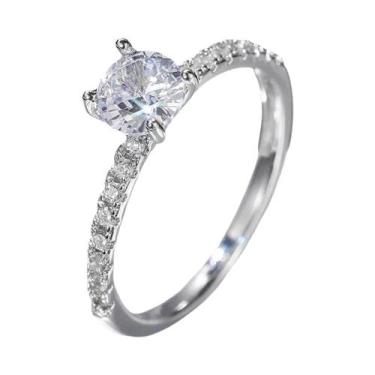 Imagem de Anel De Casamento Feminino Com Zircônia Cúbica De 4 Garras, Aliança De