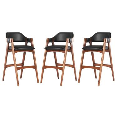 Imagem de Kit 3 Banqueta Alta em Madeira Lina Estofada Couríssimo Preto CCS