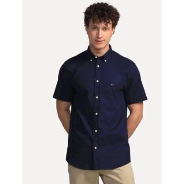 Imagem de Camisa Tommy Hilfiger Masculina Manga Curta Regular Classic Poplin Azul Marinho-Masculino