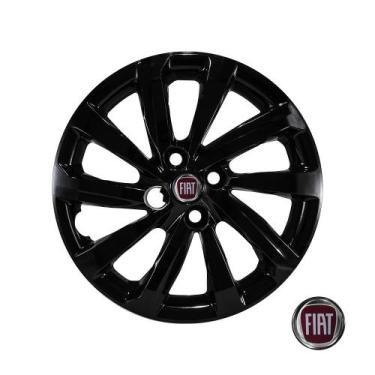 Imagem de Calota preta brilhante Aro 15 Fiat Strada modelo 2021 emblema resinado