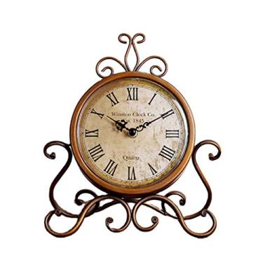 Imagem de AERVEAL Relógio de mesa silencioso vintage retrô com ornamento de ferro para decoração de casa, despertador