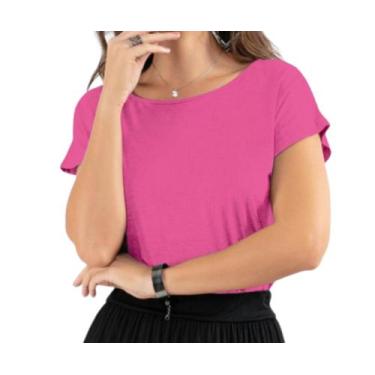 Imagem de Camiseta Feminina Baby Look Plus Size Rosa Lisa Blusa F6 - Quintess