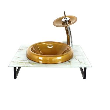 Imagem de GABINETE DE VIDRO 50CM COM BANCADA MARMORIZADA BRANCO DOURADO