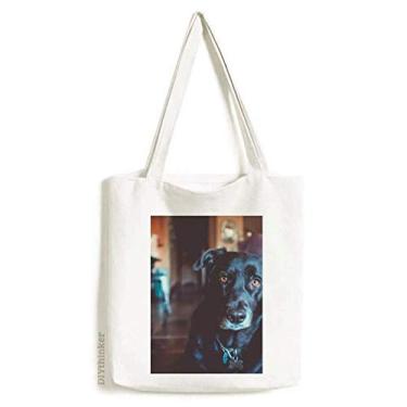 Imagem de Bolsa de lona preta com imagem de animal de estimação bolsa de compras casual bolsa de compras