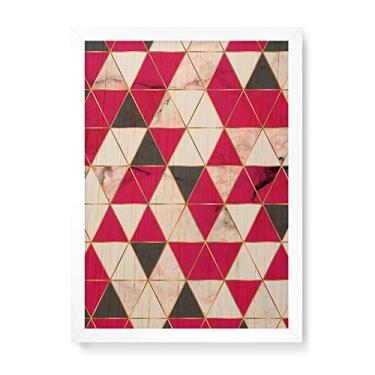 Imagem de Arte Maníacos Quadro Decorativo em Madeira Triangulos Mármore Vermelho - 23x16,25cm (Moldura caixa em laca branca)