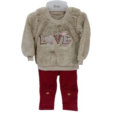 Imagem de Conjunto Blusa Pelo Calça Bebê Menina Inverno Paraiso 13072