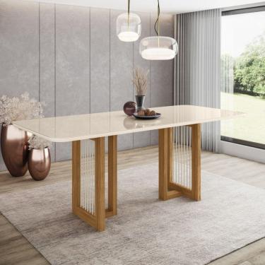 Imagem de Mesa de Jantar com Tampo de MDF e Vidro com Canto Arredondado 200 Cm Yara Henn