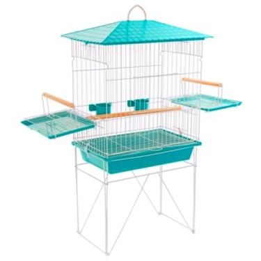 Imagem de Viveiro Calopsita Mansa Aramado Teto Plástico Epóxi Comedouros Argolas Acessórios com Pé Pedestal (Verde)