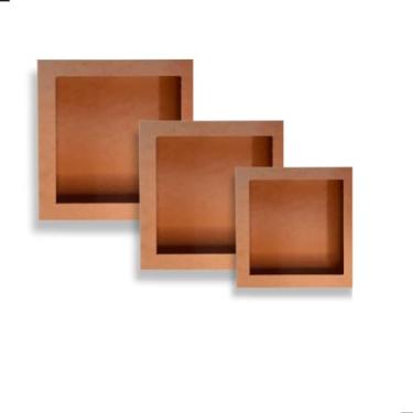 Imagem de Trio de Nicho Nicho Quadrado Em Mdf Cru Decoração de Parede Com 3 Tamanhos P M G