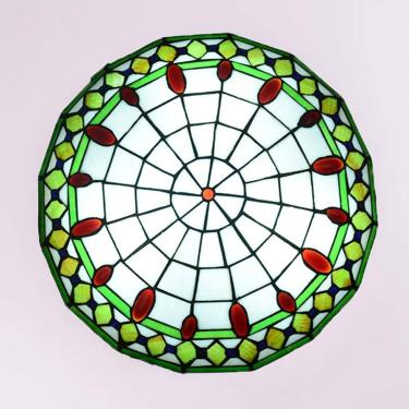 Imagem de Luzes de teto estilo retrô Tiffany, luminárias de teto Tiffany com abajur de vitral redondo, para sala de estar, cozinha, banheiro infantil, lâmpada de teto, E27, verde, 50 cm