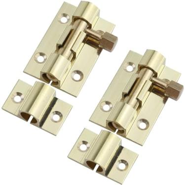 Imagem de MY MIRONEY 3,5 cm Parafuso barril dourado trava deslizante porta de latão trava de segurança trava de porta de segurança ferragens trava de porta deslizante com parafusos pacote de 2