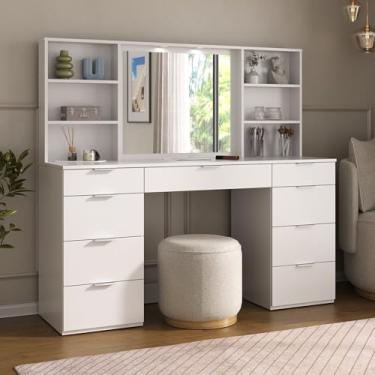 Imagem de Penteadeira 9 Gavetas com Espelho e Led 8402 Branco