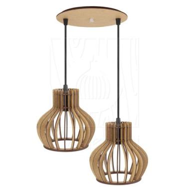 Imagem de Luminária Pendente Duplo Madeira Circus 15cm CR Rústico - Madelumi