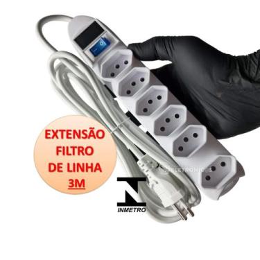 Imagem de Extensão Elétrica 6 Tomadas Filtro Linha Fusível 3 Metros SL76063M - L