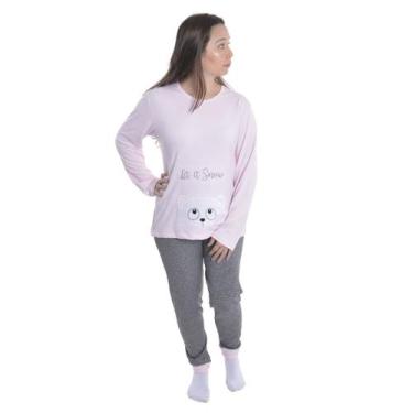 Imagem de Pijama Feminino Suede Bordado Victory, G, Rosa
