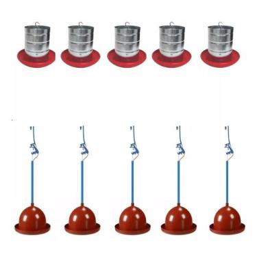 Imagem de 5un Bebedouro Pendular + 5 Comedouro 5kg Galinha Caipira Aves - pet so