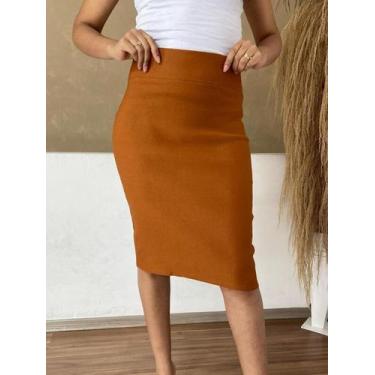 Imagem de Saia Midi Lápis bengaline moda evangélica feminina - cowgirls, Marrom,