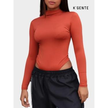 Imagem de bory body básico feminino suplex collant maiô manga longa gola alta - 