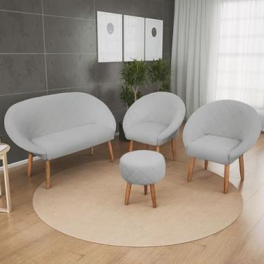 Imagem de Kit 1 Namoradeira 2 Poltronas IbizaPara Sala de Estar Recepção Clinica 4 Lugares Resistente Sala de Espera (CINZA)