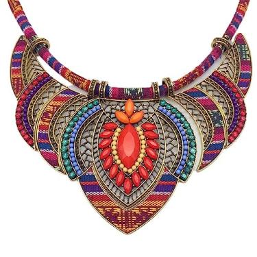 Imagem de Outyua Colar gargantilha africana boêmia, joia feminina, babador, colares grossos, estilo étnico, tribal, com contas, corda festival, fantasia colorida, Zinco, Sem Pedra Preciosa