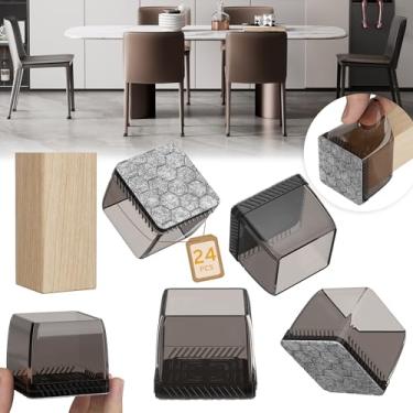 Imagem de 24 peças de protetores de chão de perna de cadeira quadrados, controles deslizantes de móveis, protetores de perna de cadeira para pisos de madeira, almofadas de móveis de feltro antiderrapantes,