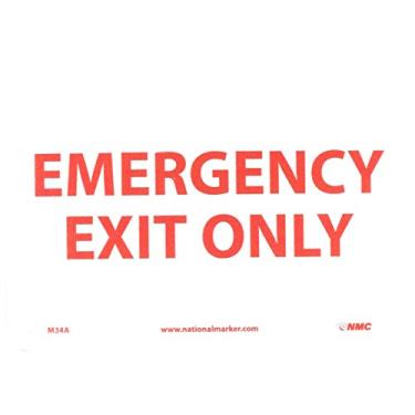 Imagem de NMC Placa de saída de emergência M34A SOMENTE – Placa de saída de alumínio padrão de 25,4 cm x 17,8 cm com texto vermelho na base branca