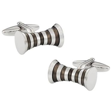 Imagem de Abotoaduras de prata e carvão com caixa de apresentação Cuff-Daddy cinza