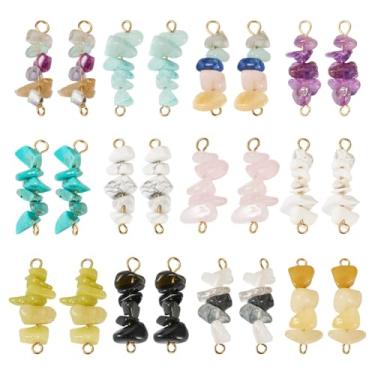 Imagem de 24 peças de berloques com contas de pedras preciosas, conectores de elos com contas de pedra de lasca, 2 furos irregulares, pingentes de elos de pedra irregular, para colar, pulseira, brinco,