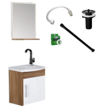 Imagem de Kit Toucador Turim Nogal Sevilha 1 Porta com Itens Pretos - Rorato