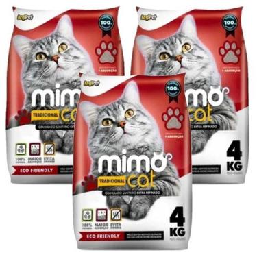 Imagem de Areia Para Gatos Mimo Cat Tradicional 4kg Kit 3un