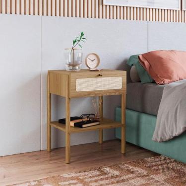 Imagem de Mesa de Cabeceira 1 Gaveta Palhinha Pé Madeira Oslo Hanover - Artesano
