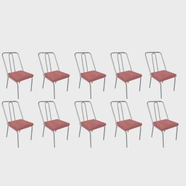 Imagem de Kit 10 Cadeira de Jantar Drika Office Escritório Recepção Ferro Prata Suede Rose Gold -...