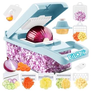 Imagem de Cortador de legumes, cortador de cebola, fatiador de bandolim, Pro 10 em 1 profissional cortador e cortador de vegetais multifuncional, máquina de cortar, recipiente ajustável para cortador de