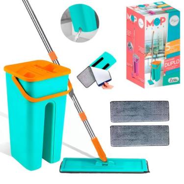 Imagem de Rodo Flat Mop Balde Duplo Lava E Seca 5 Litros Refil Microfibra Rodo M