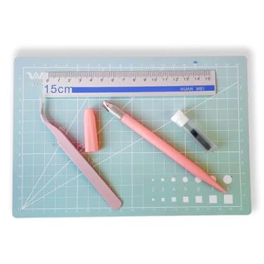 Imagem de Kit Base de Corte Iniciante Turquesa 22x15 A5 com Régua Estilete de Precisão e Pinça - Westpress