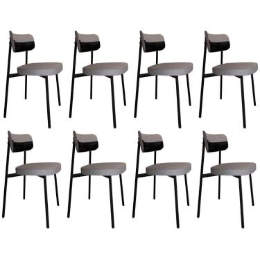 Imagem de Cadeira De Jantar Estofada Kit 8 Ella M25 Linho Cinza Cl/preto - Mpozenato