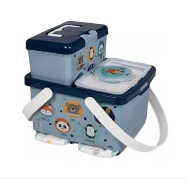 Imagem de Kit Organizador Bebê 3 Peças Plasútil Porta Fraldas E Lenços (Bichinhos Menino)