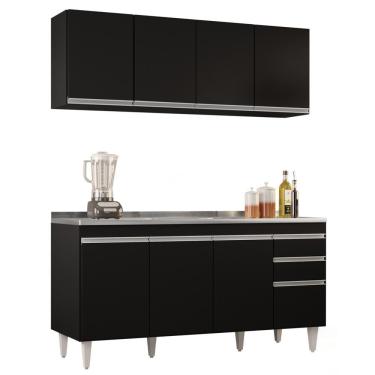 Imagem de Armário Aéreo Nevada E Balcão Gabinete Com Pia 160cm Arkansas Preto - Lumil